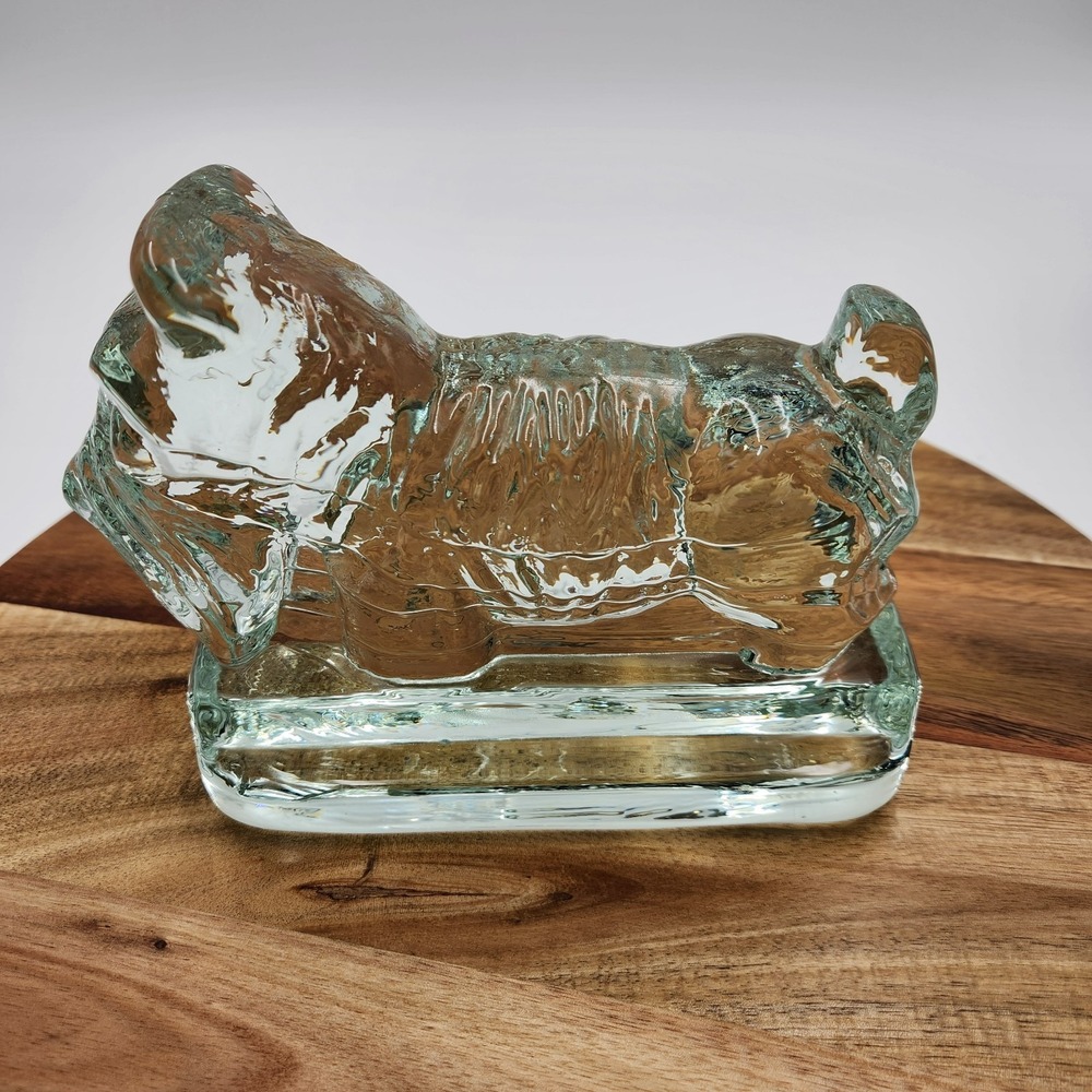 VTG Heisey Style Clear Glass Scottie Terrier Dog Paperweight Doorstop Bookend
